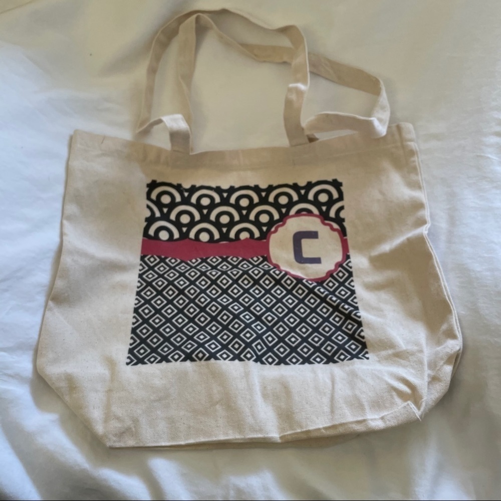 C Initial Monogram Canvas Tote Bag